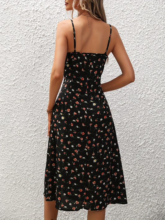 Sexy Summer Split Polka Dot Print Suspender Dress