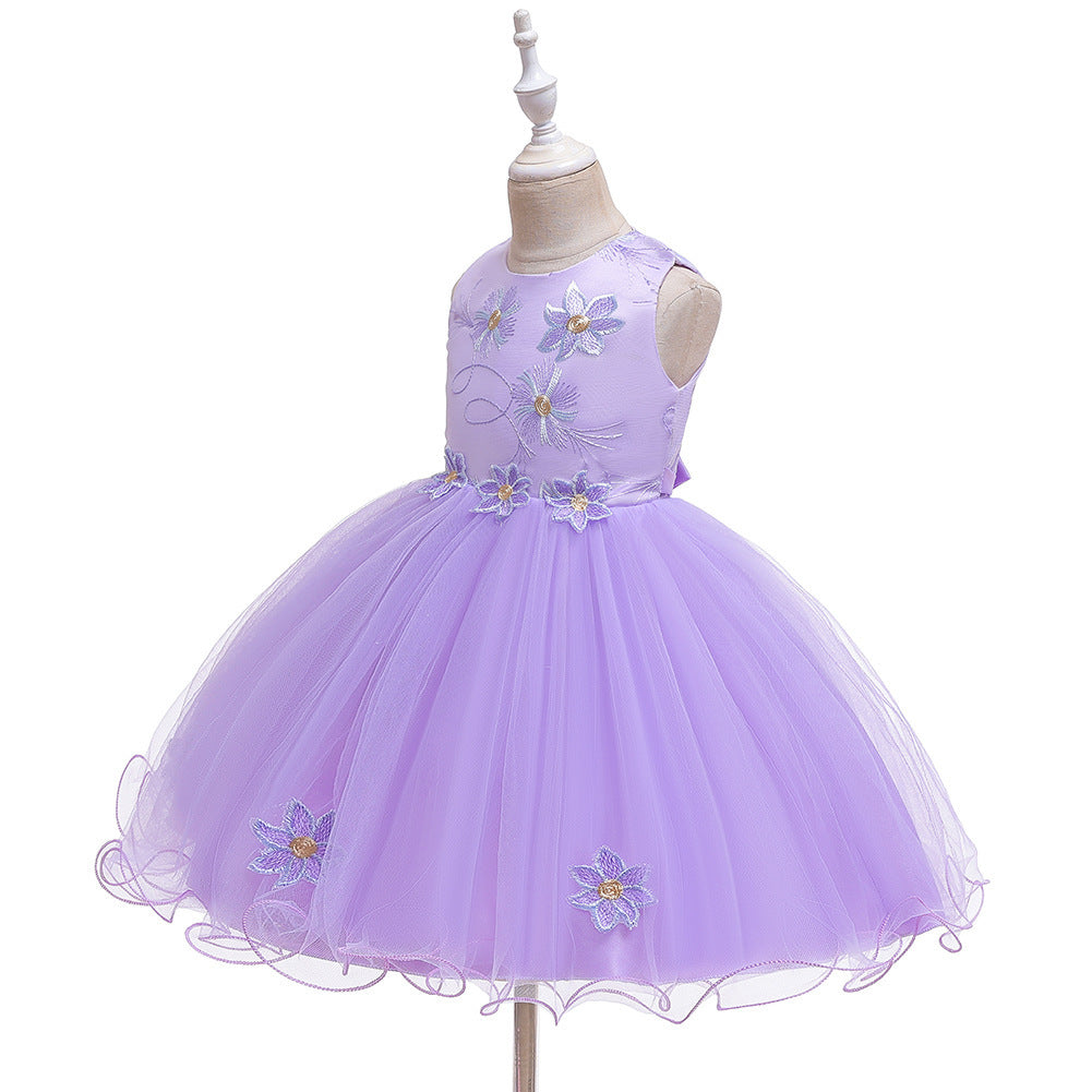 Girls Floral Princess Dress One Year Old Celebration Mesh Flower Children's Dress