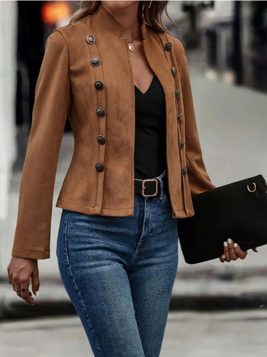 Retro Suede Long Sleeve Coat