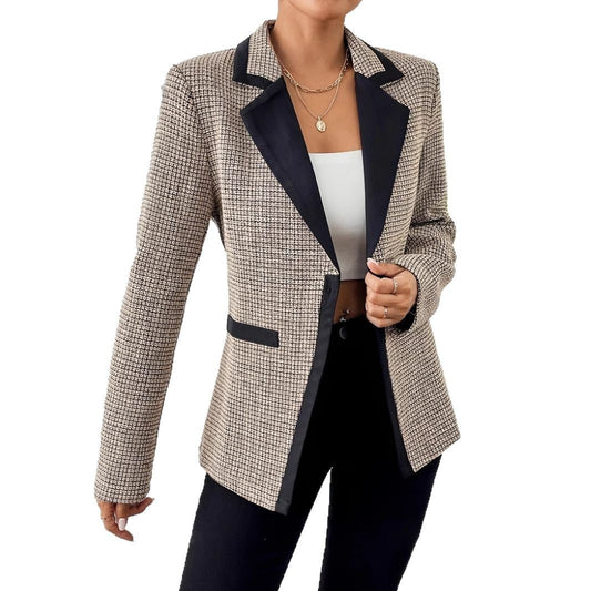Graceful And Fashionable Houndstooth Color Matching Plaid Graceful Suit Jacket