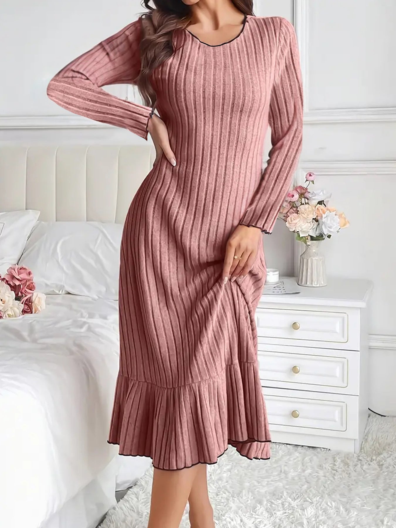Comfy Solid Color Ruffle Sleeve Long Dress