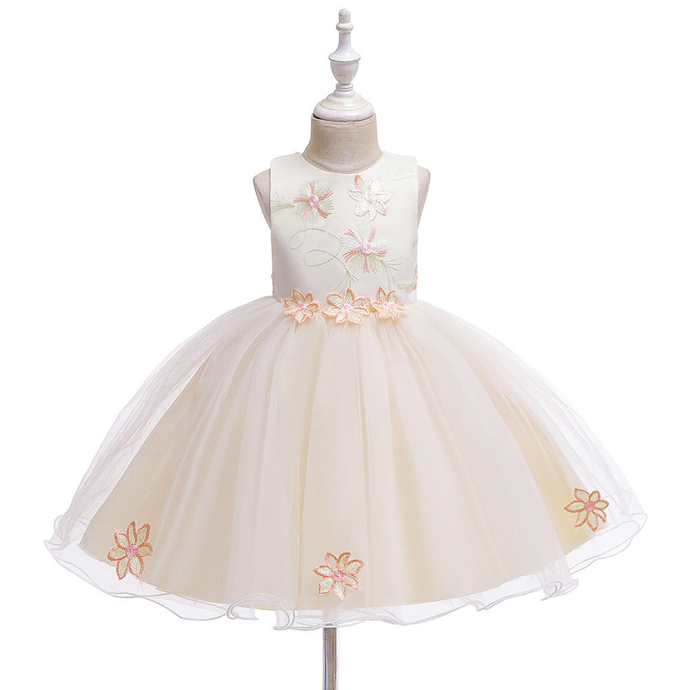 Girls Floral Princess Dress One Year Old Celebration Mesh Flower Children's Dress