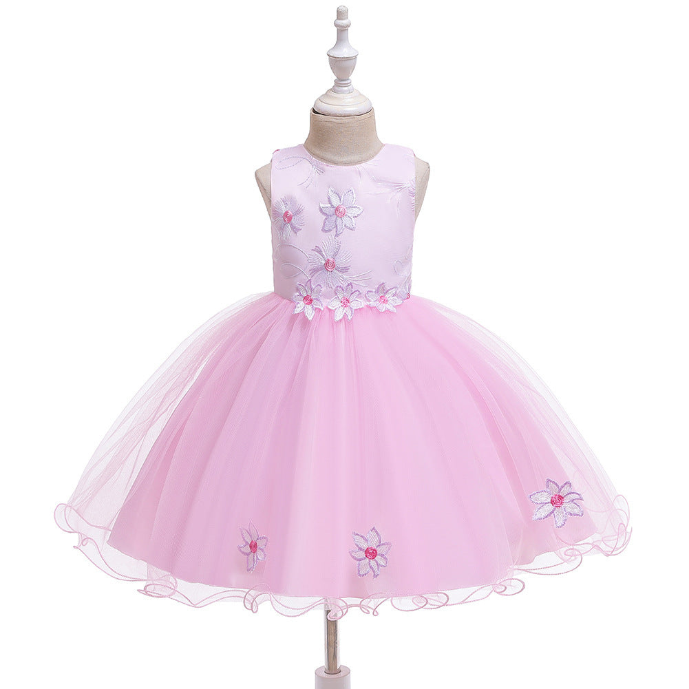 Girls Floral Princess Dress One Year Old Celebration Mesh Flower Children's Dress
