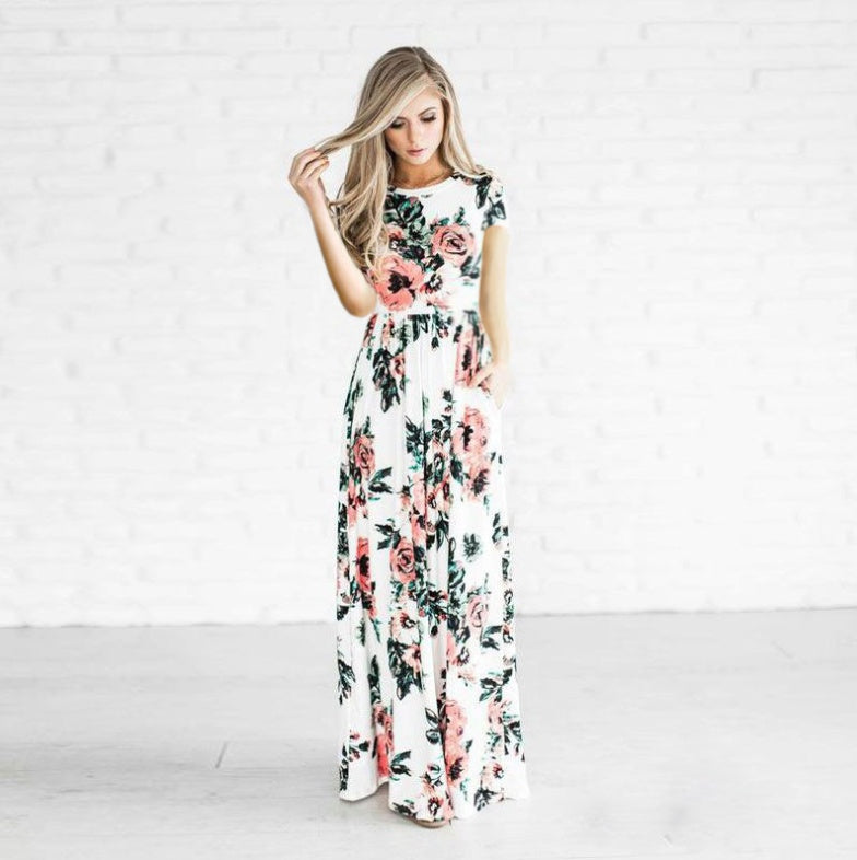 Women's Casual Flower Printed Maxi Dress