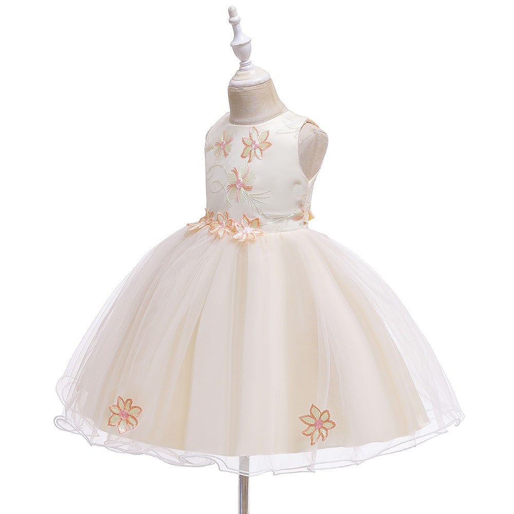 Girls Floral Princess Dress One Year Old Celebration Mesh Flower Children's Dress