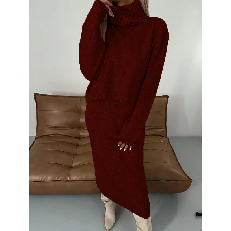 Two Piece Turtleneck Sweater Winter Suit with Dress