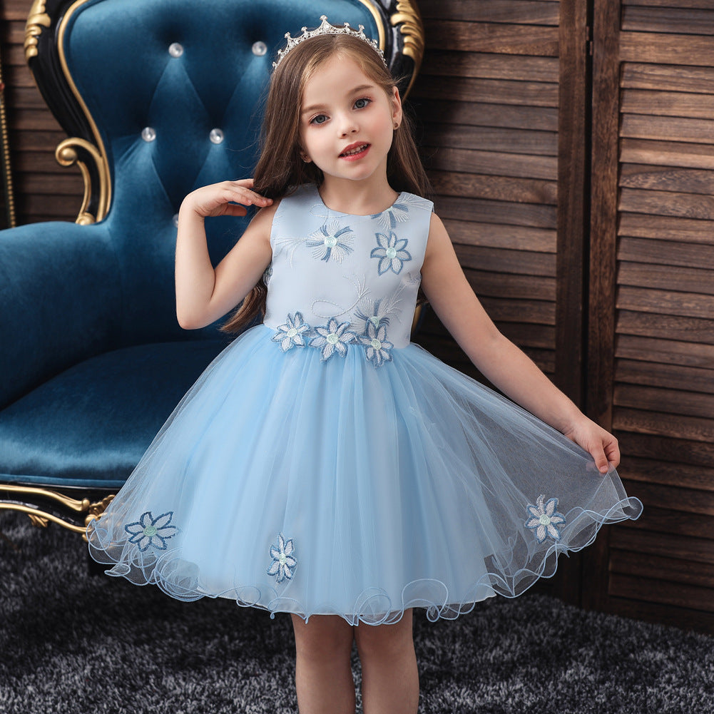 Girls Floral Princess Dress One Year Old Celebration Mesh Flower Children's Dress