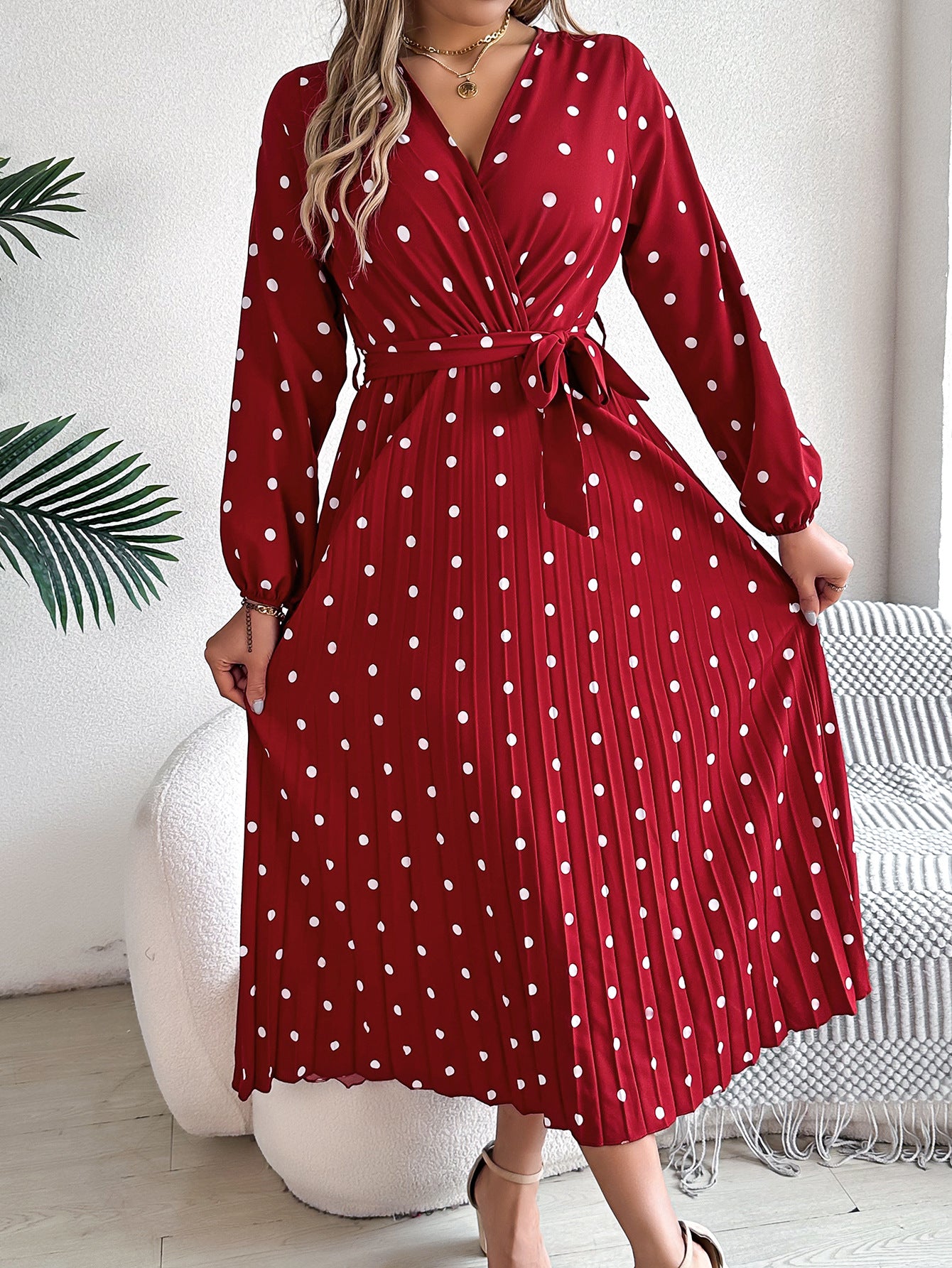 Elegant Long Spring Polka Dot Dress