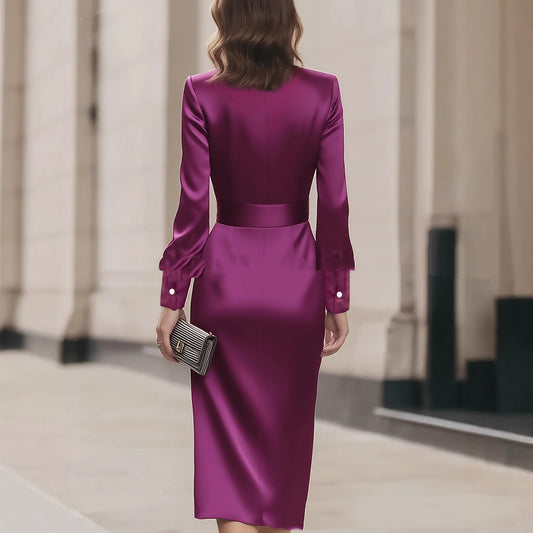 Elegant Silky Satin V-neck Lace-up Sheath Dress