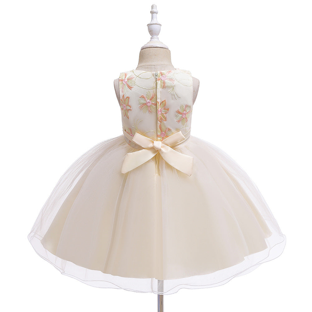 Girls Floral Princess Dress One Year Old Celebration Mesh Flower Children's Dress