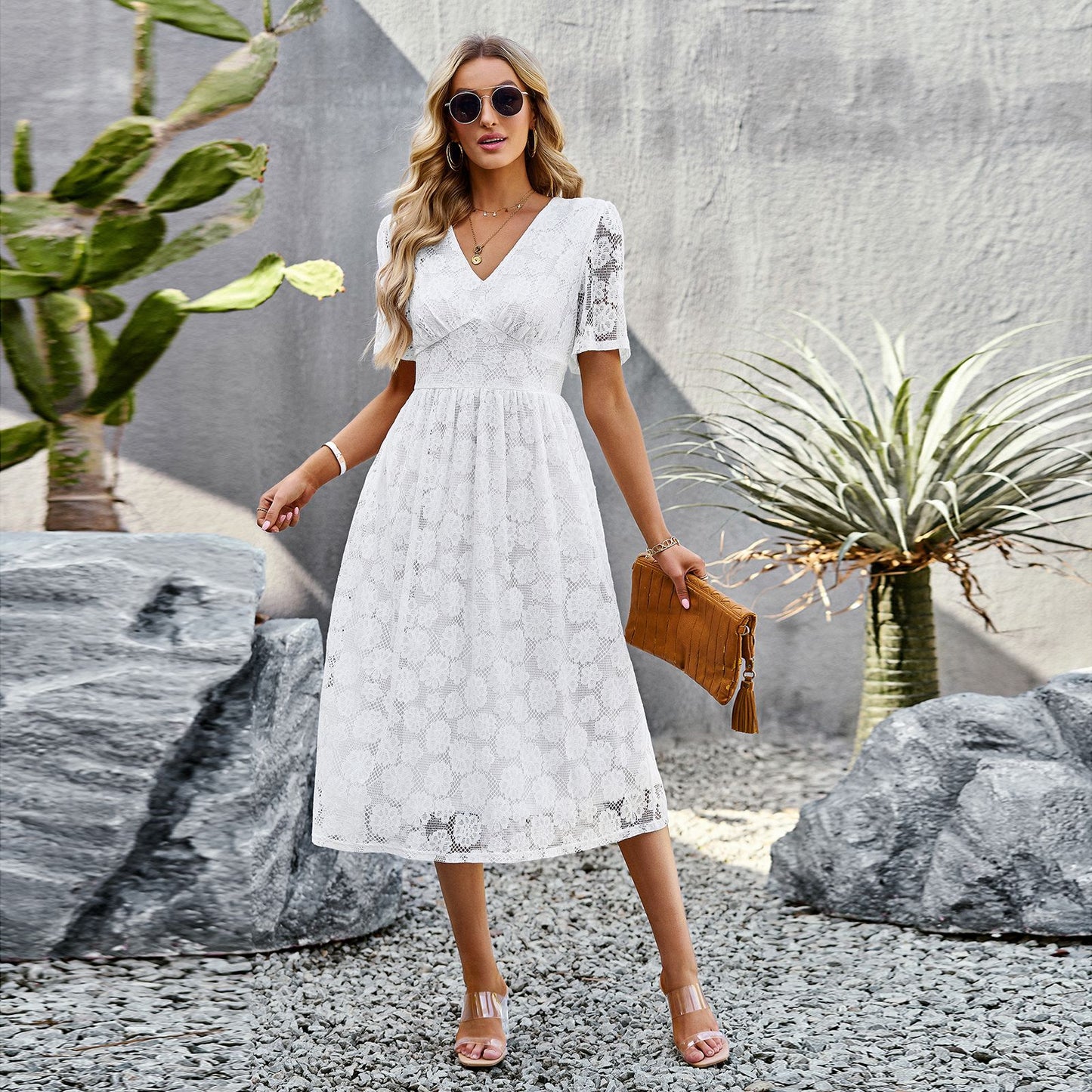 Summer V-neck Lace Short Dresses