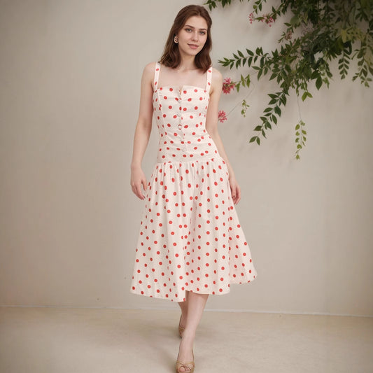 Elegant Figure-flattering Polka Dot Dress