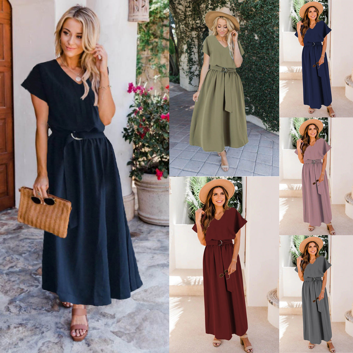 Women's Plus-Size Solid-Color Long Dress