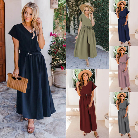 Women's Plus-Size Solid-Color Long Dress