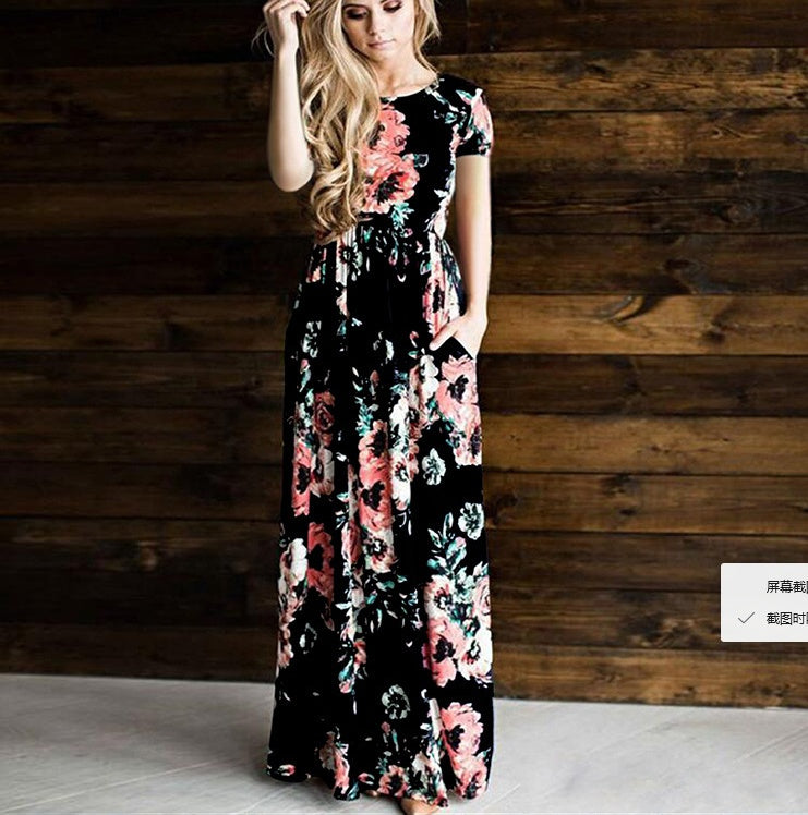 Women's Casual Flower Printed Maxi Dress