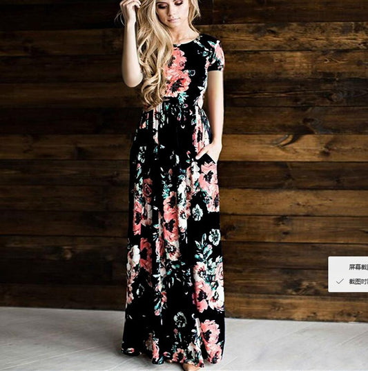 Women's Casual Flower Printed Maxi Dress