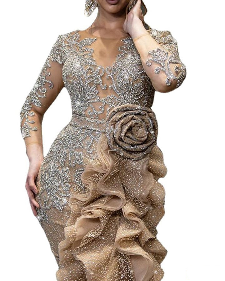 Stunning Sexy Gold Sprinkle Trailing Party Dress