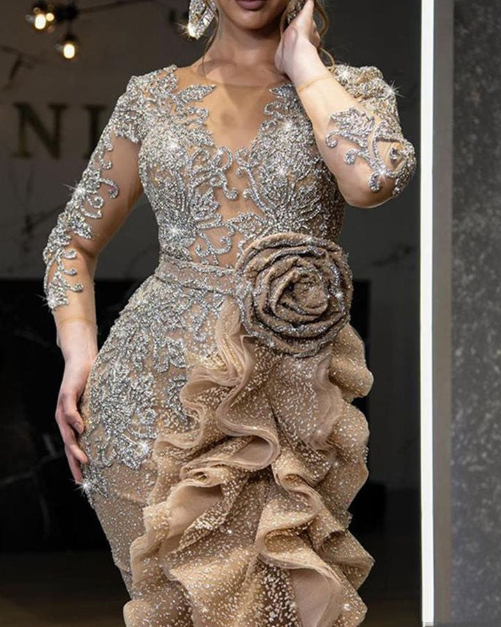 Stunning Sexy Gold Sprinkle Trailing Party Dress