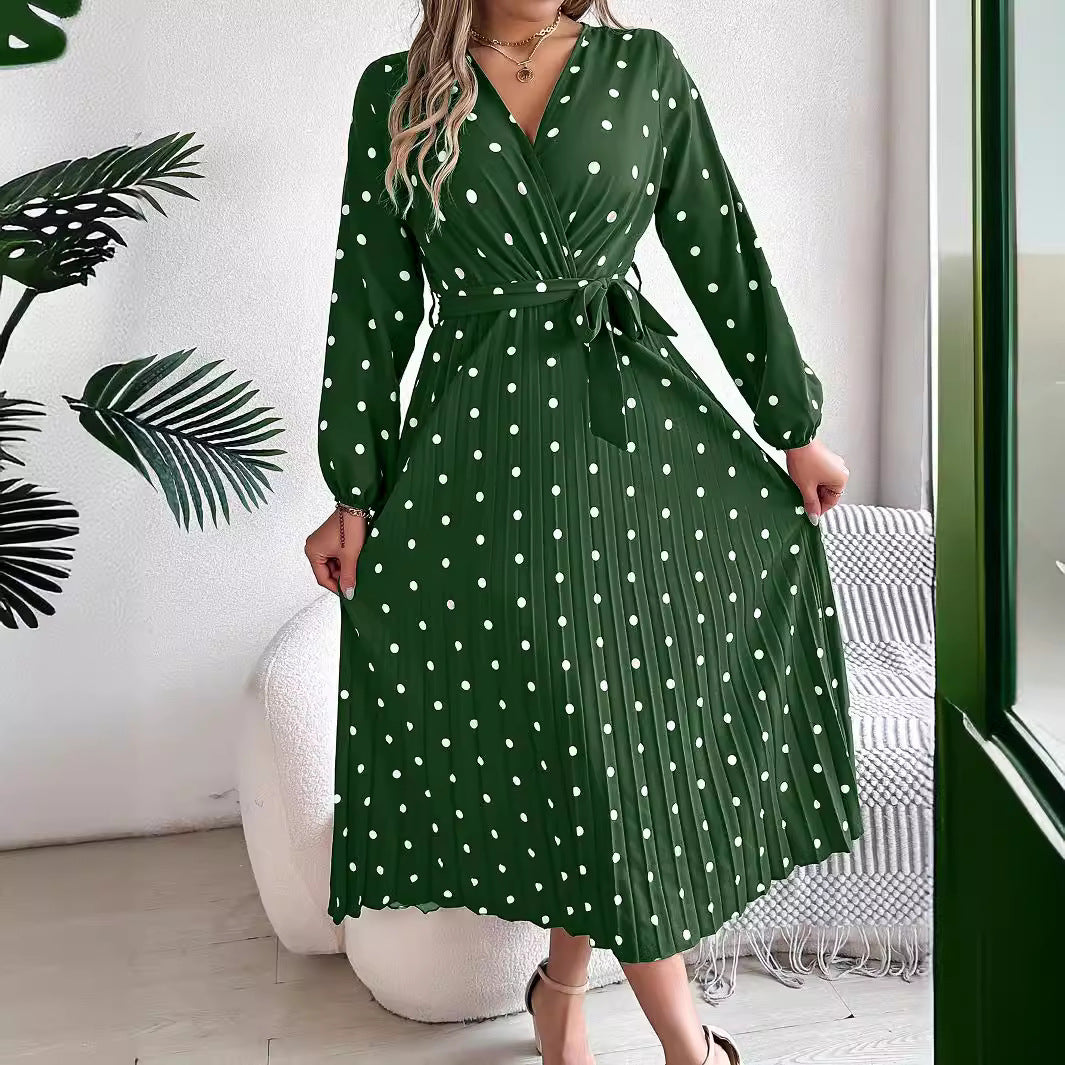 Elegant Long Spring Polka Dot Dress