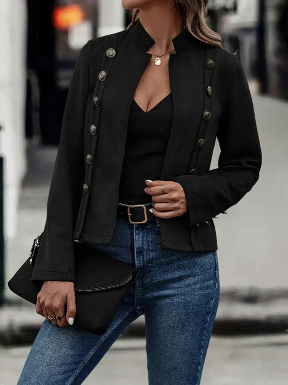 Retro Suede Long Sleeve Coat