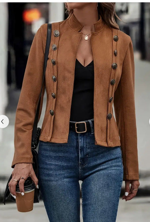 Retro Suede Long Sleeve Coat