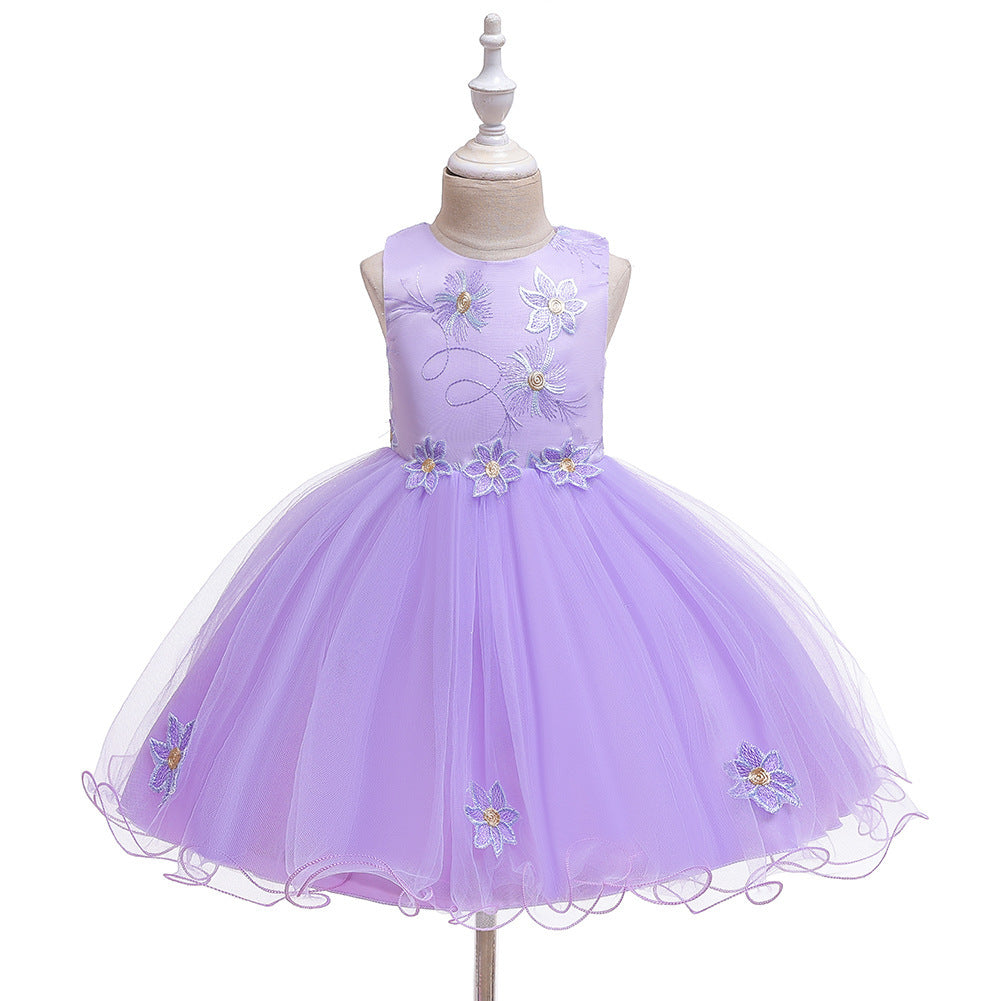 Girls Floral Princess Dress One Year Old Celebration Mesh Flower Children's Dress