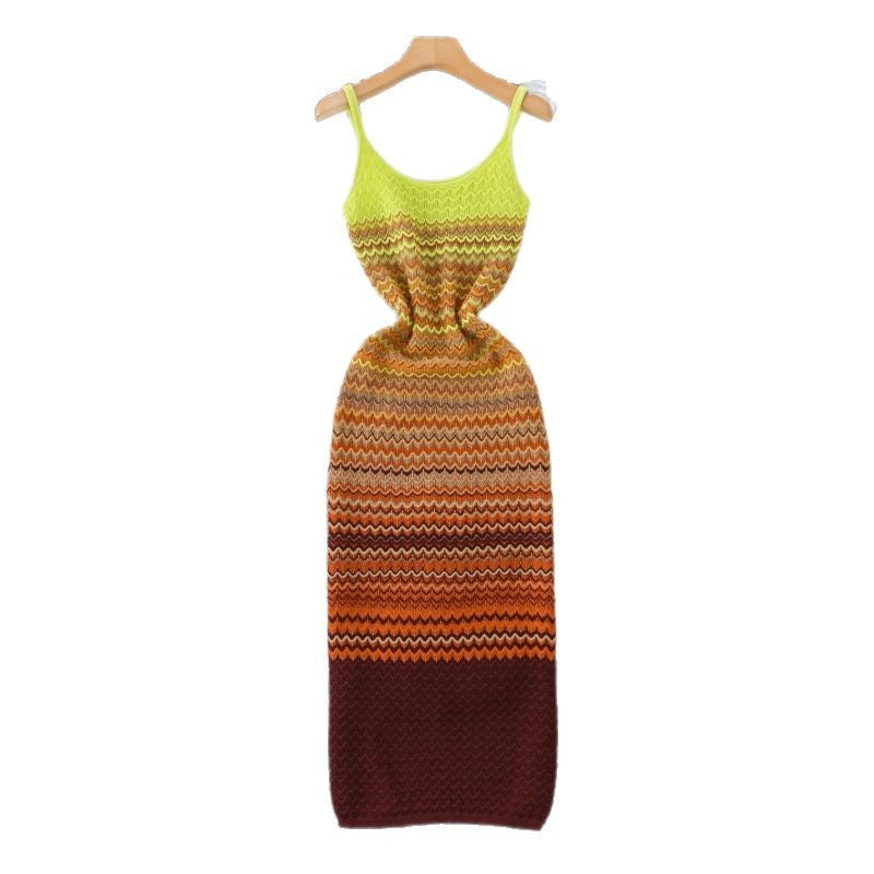 Vintage French-style Striped Sleeveless Knit Dress