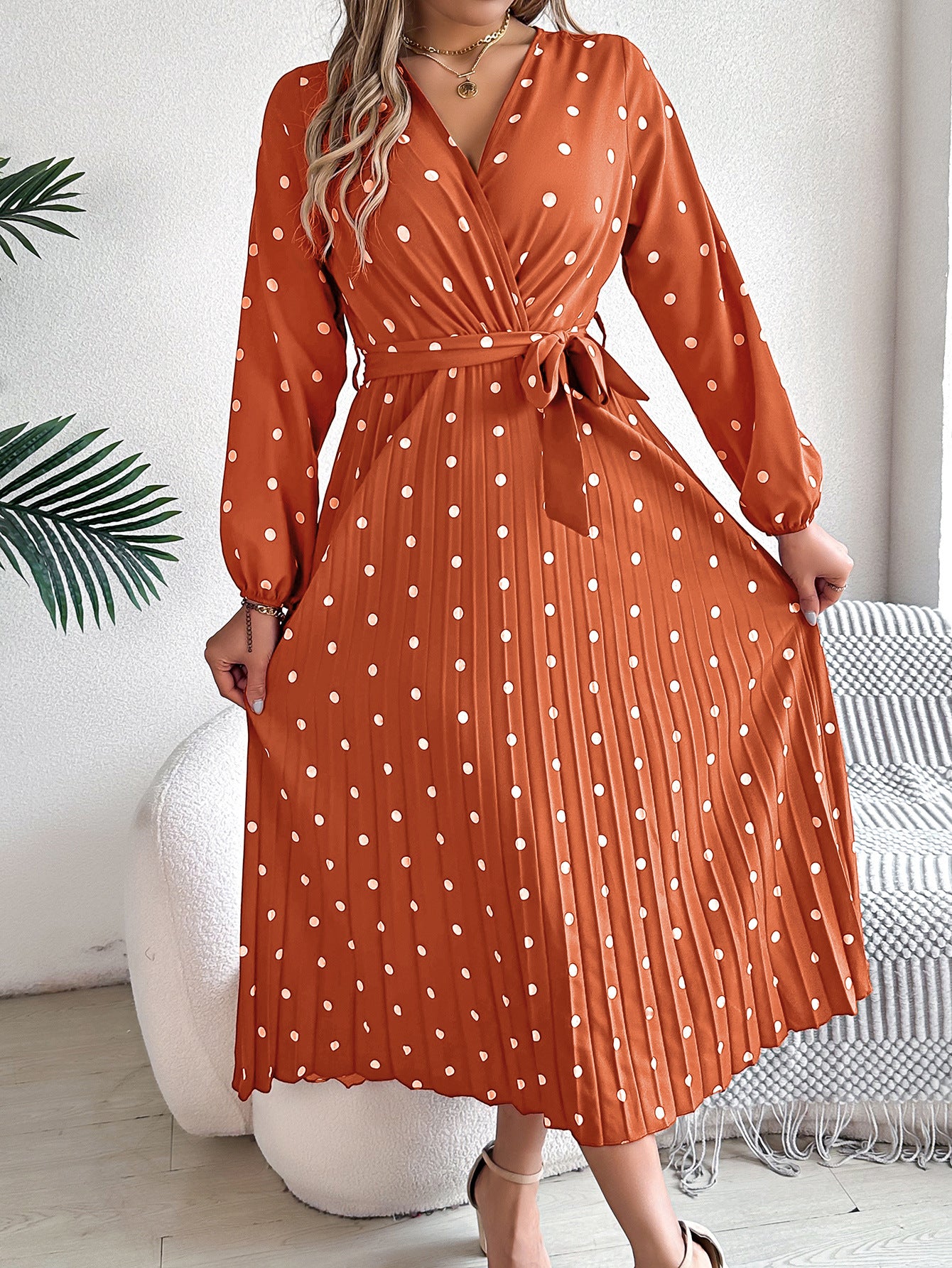 Elegant Long Spring Polka Dot Dress