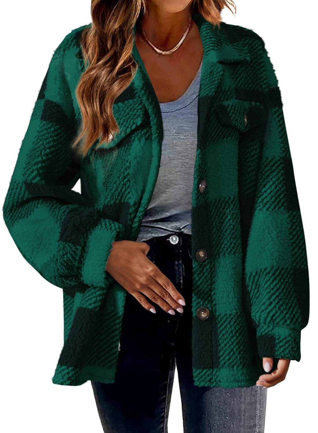 Plaid Button Down Woolen Jacket for Autumn And Winter