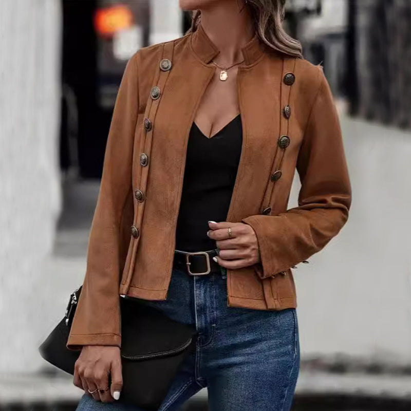 Retro Suede Long Sleeve Coat