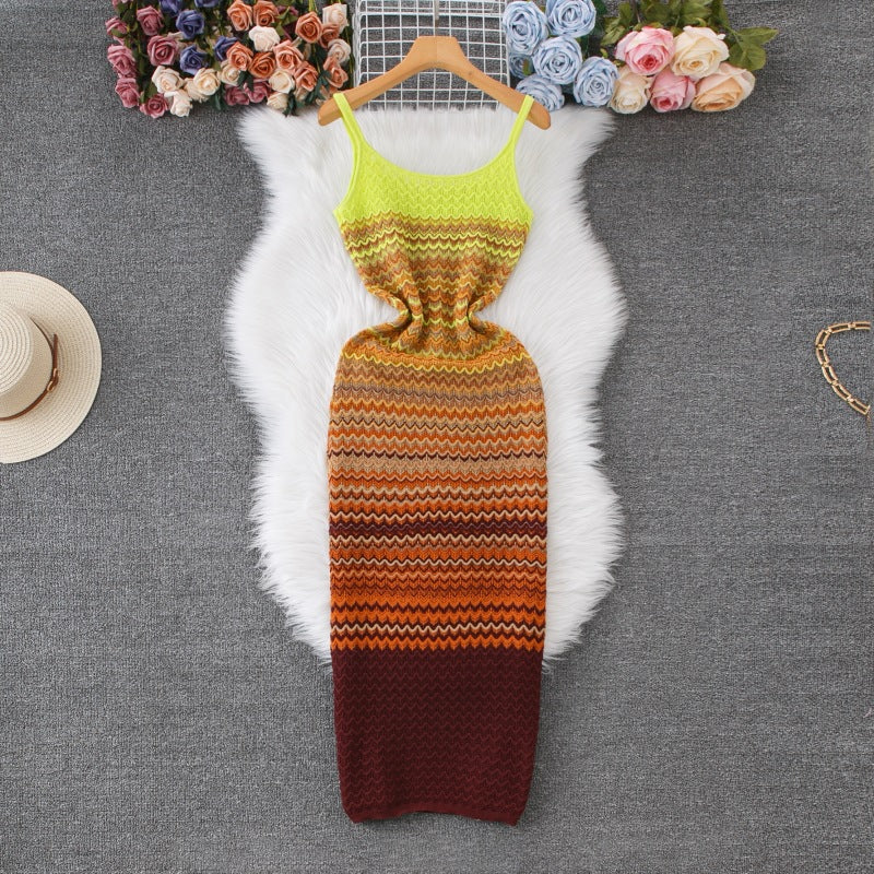 Vintage French-style Striped Sleeveless Knit Dress