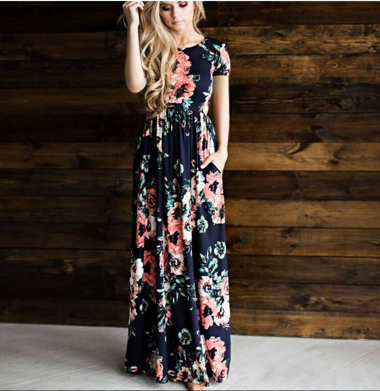 Women's Casual Flower Printed Maxi Dress