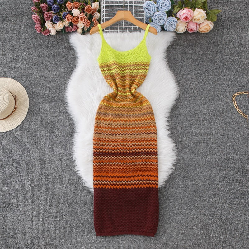 Vintage French-style Striped Sleeveless Knit Dress