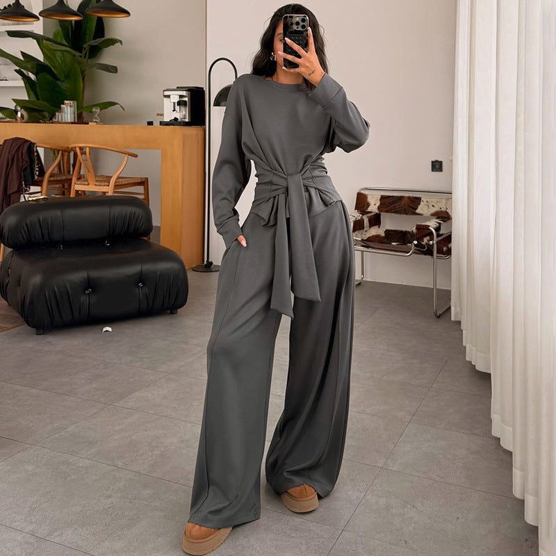 Stylish And Comfortable Casual Suit with Waist-tied Ribbon Pants