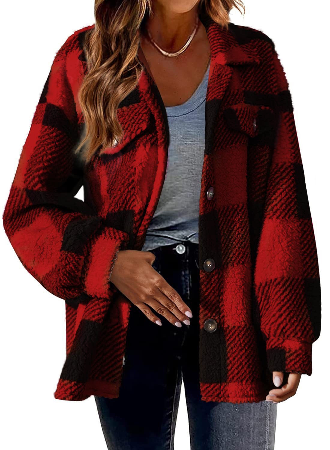 Plaid Button Down Woolen Jacket for Autumn And Winter