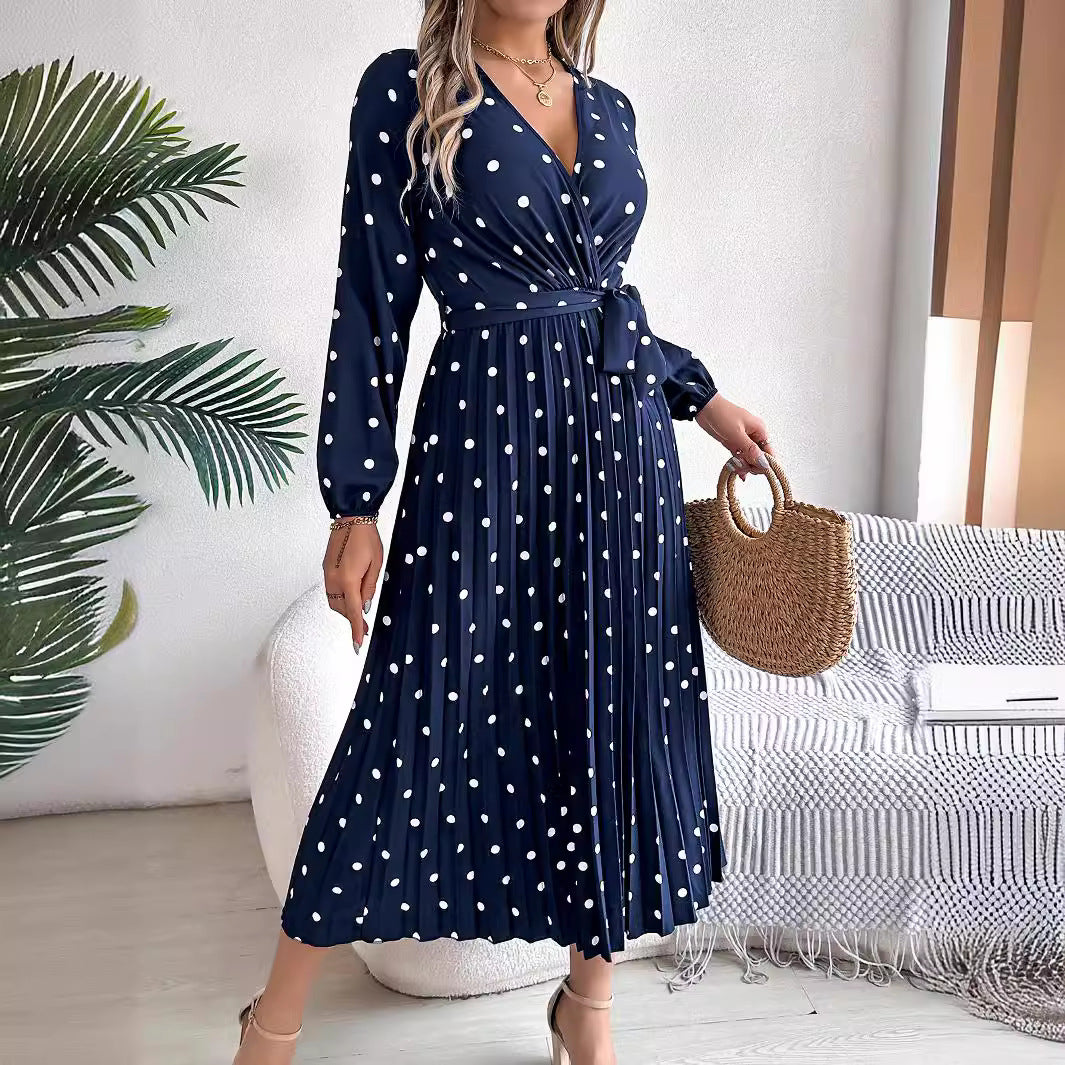 Elegant Long Spring Polka Dot Dress