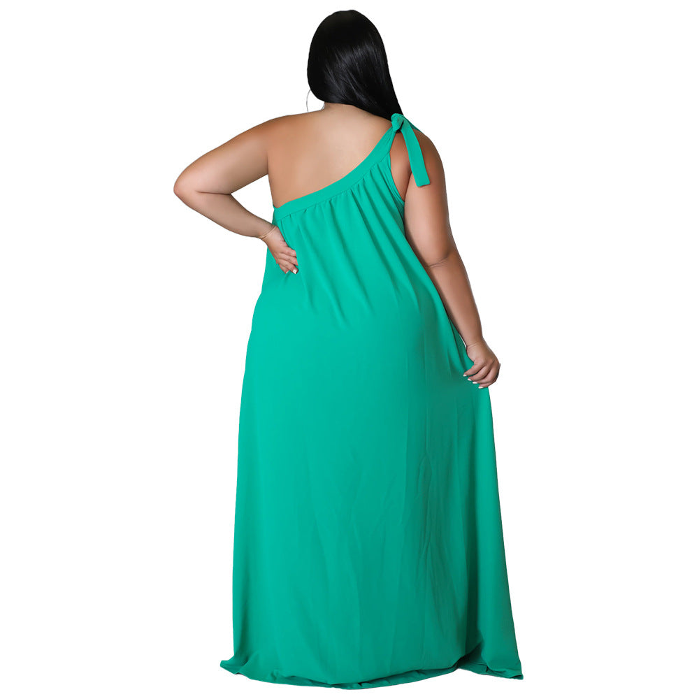One-shoulder Sleeveless Halter Maxi Dress
