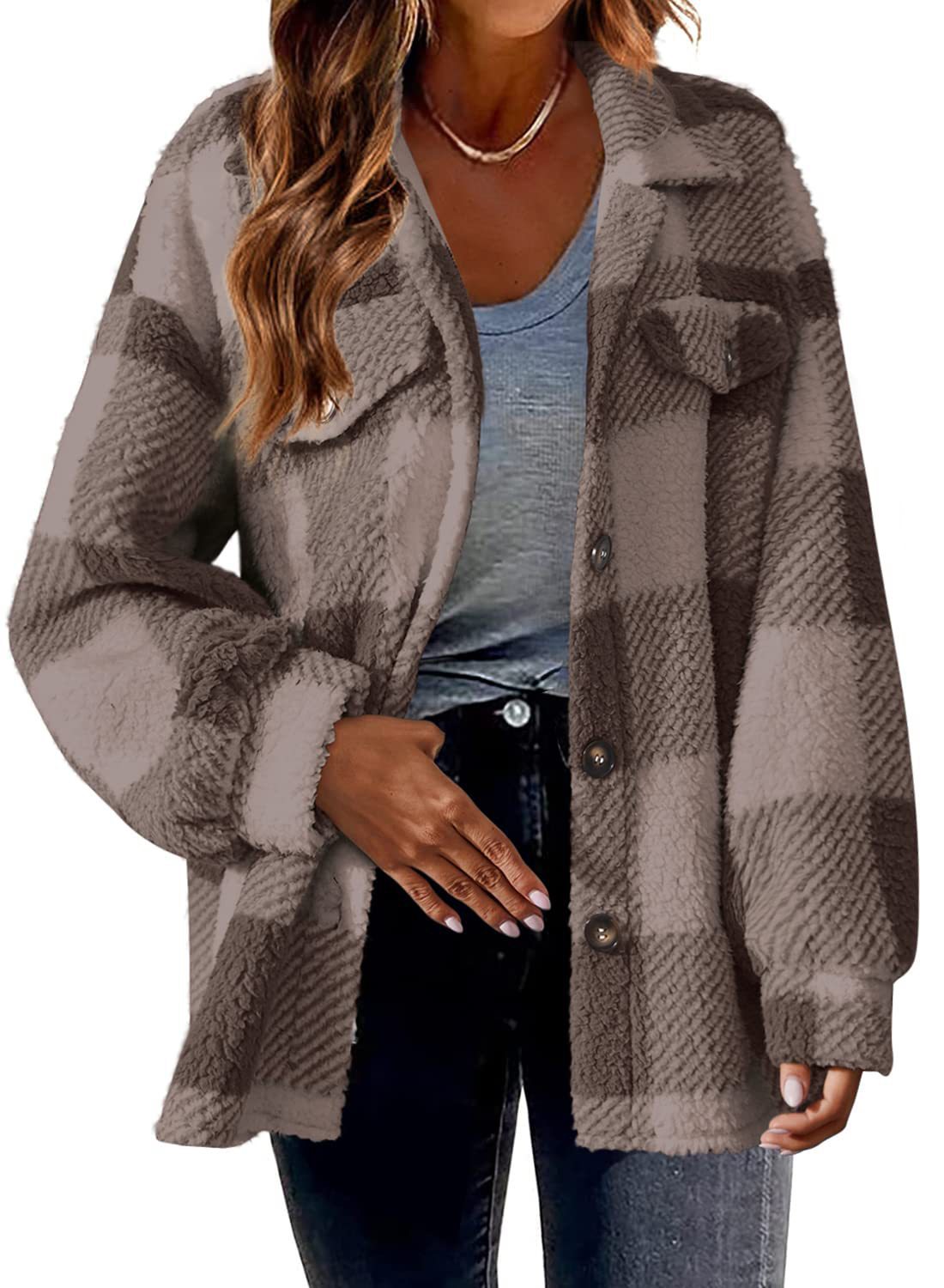 Plaid Button Down Woolen Jacket for Autumn And Winter