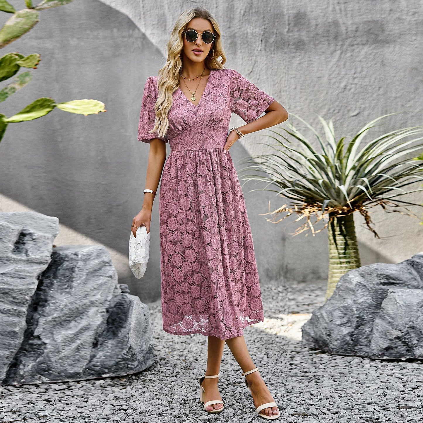 Summer V-neck Lace Short Dresses