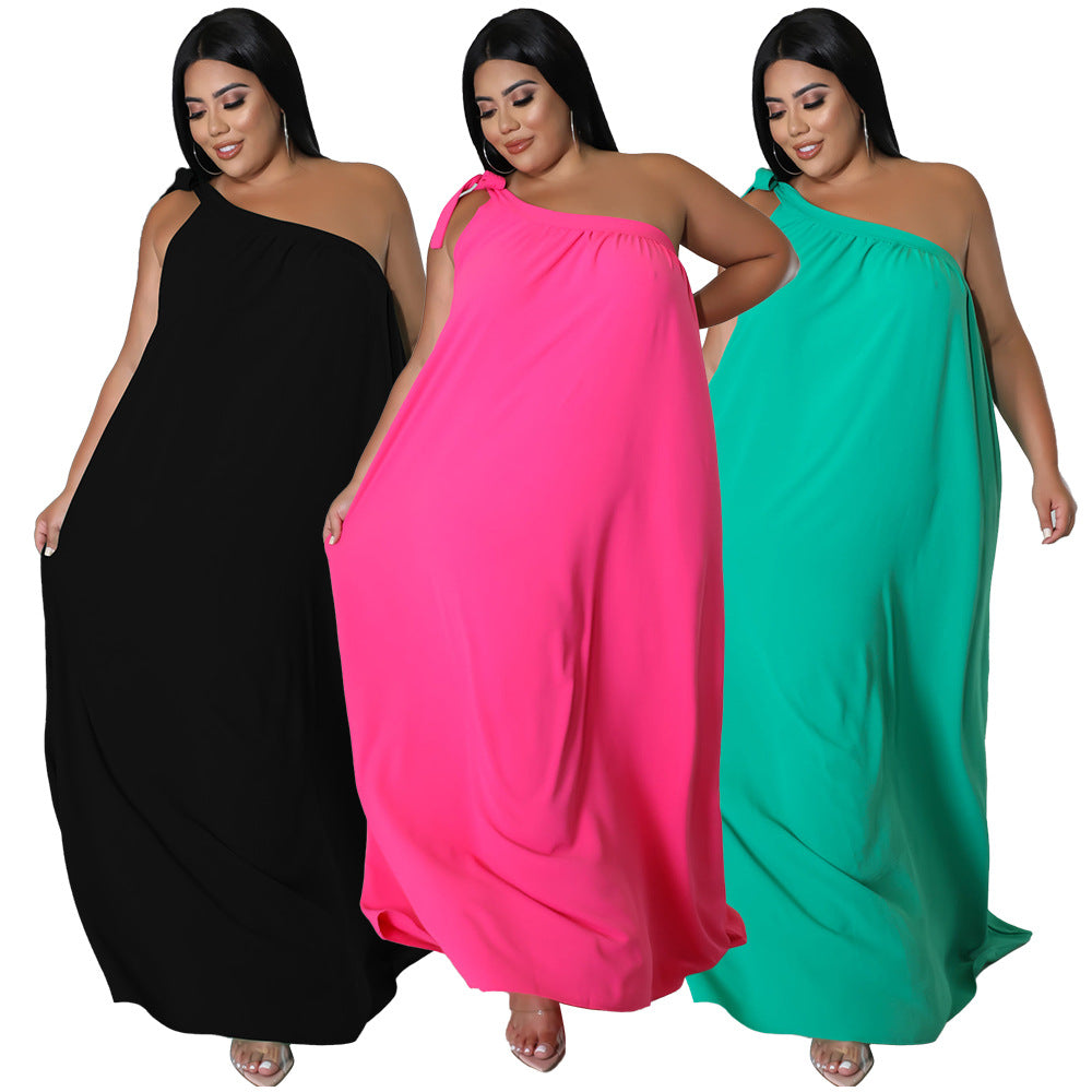 One-shoulder Sleeveless Halter Maxi Dress
