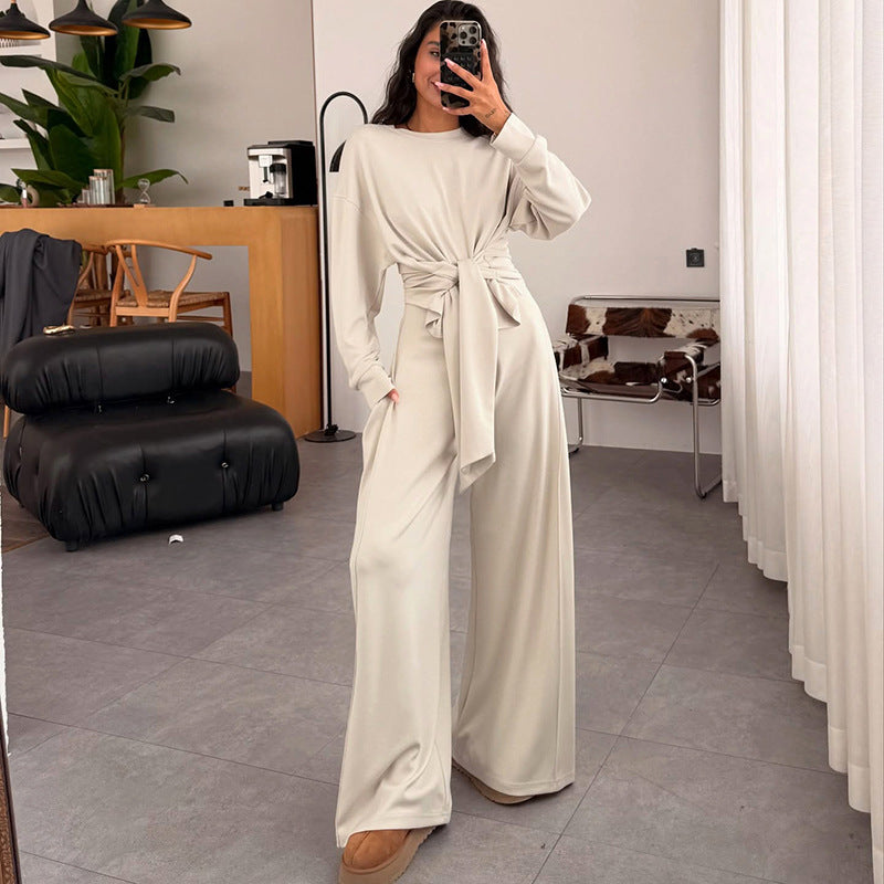 Stylish And Comfortable Casual Suit with Waist-tied Ribbon Pants