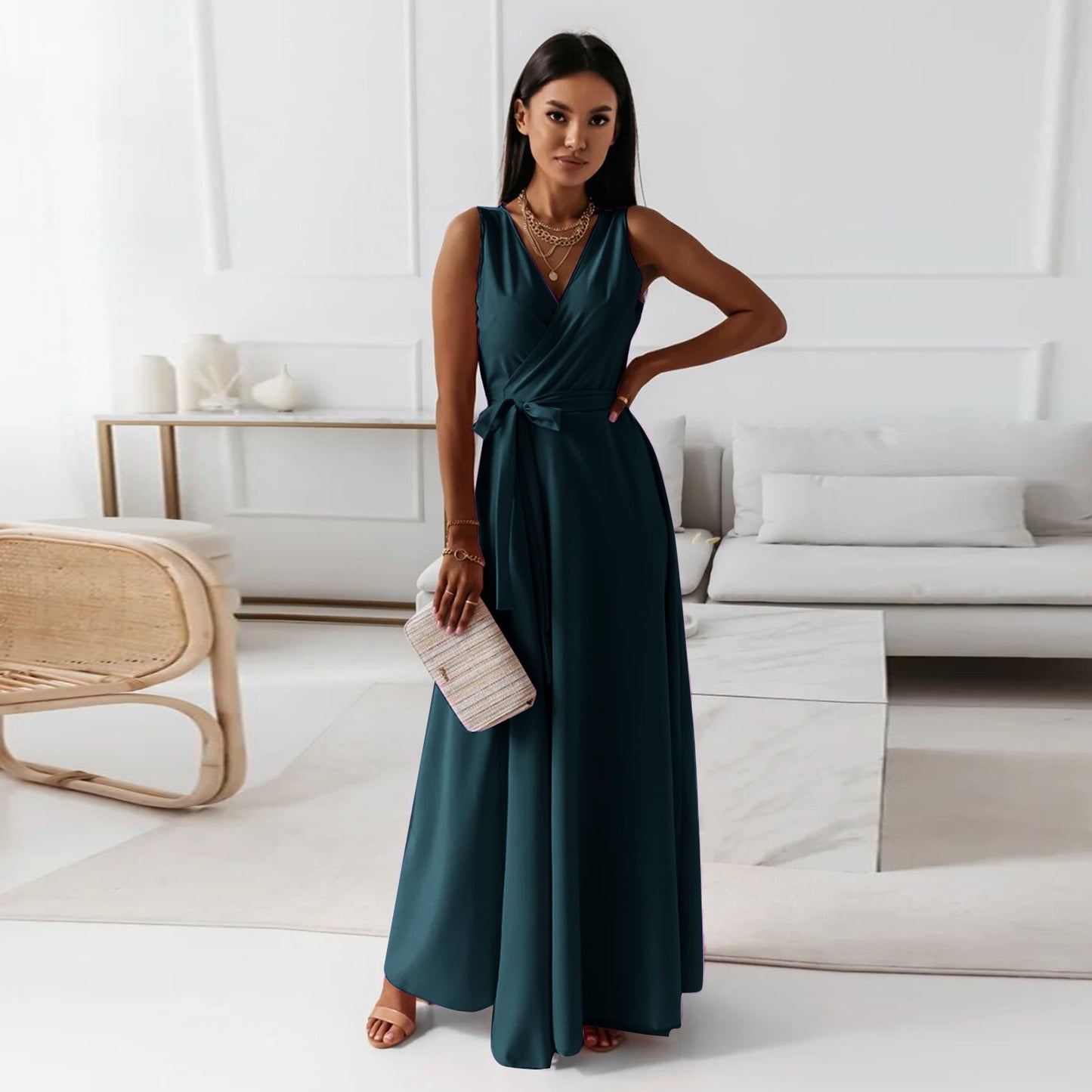 Summer Club Party Maxi Dress With Belt