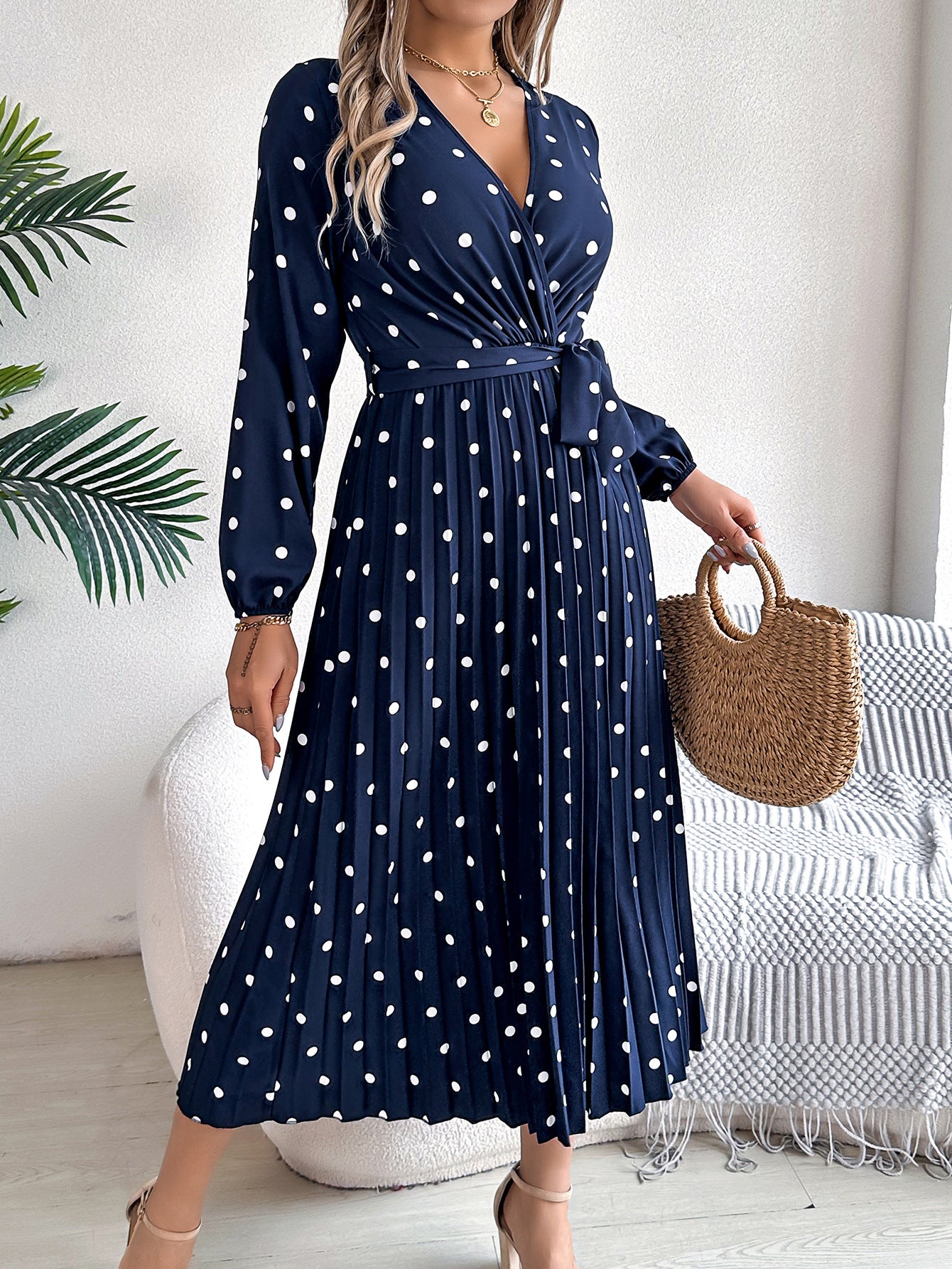 Elegant Long Spring Polka Dot Dress