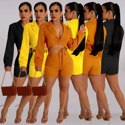 Casual Lace-Up Two-Piece Suit