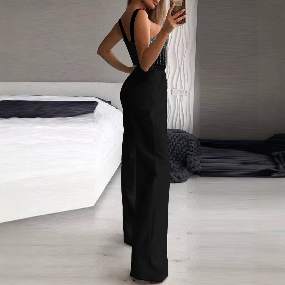 Sexy Rhinestone-embellished Strapless Sleeveless Waist defining Jumpsuit