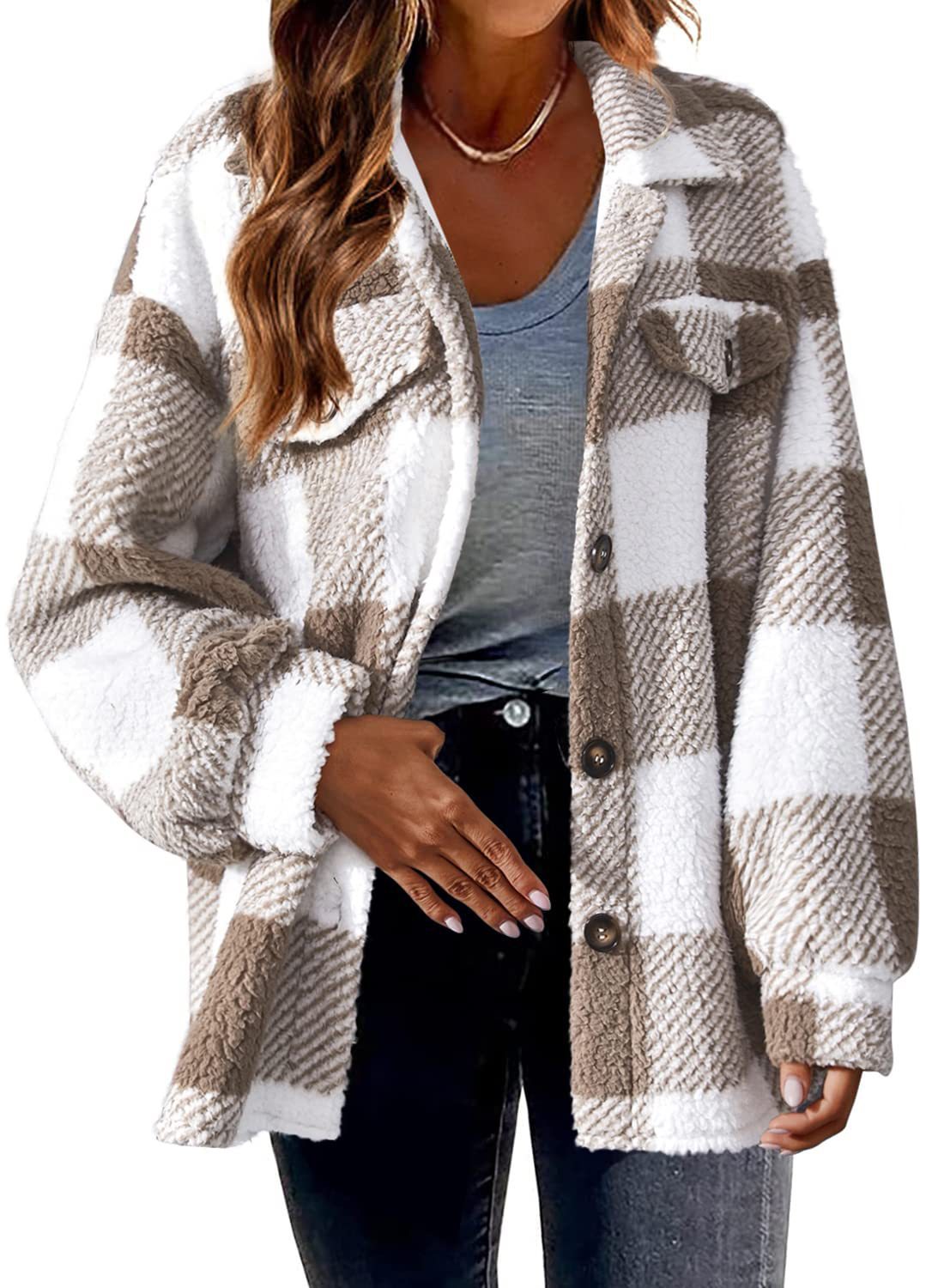 Plaid Button Down Woolen Jacket for Autumn And Winter