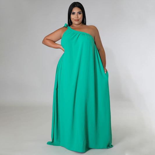 One-shoulder Sleeveless Halter Maxi Dress