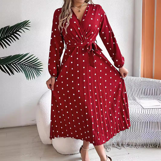 Elegant Long Spring Polka Dot Dress