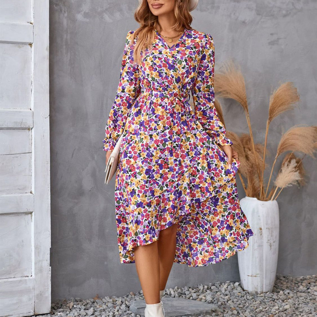 Long Sleeve Flower Print Dress