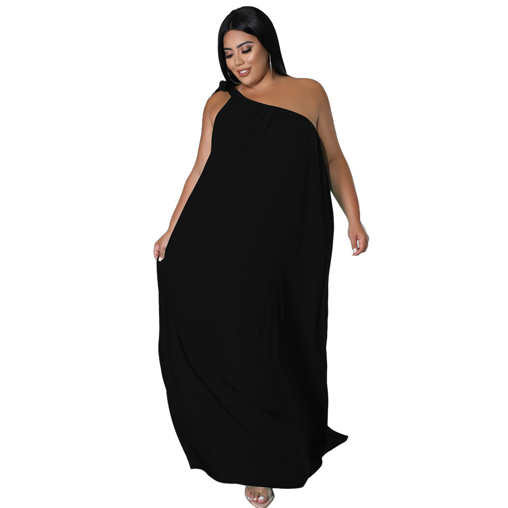 One-shoulder Sleeveless Halter Maxi Dress